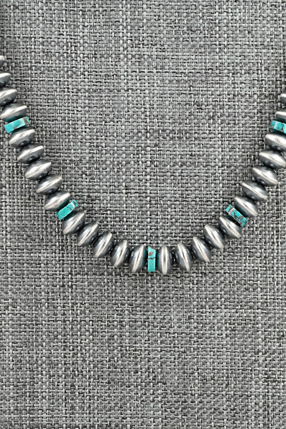Turquoise & Sterling Silver Navajo Pearl Necklace 18" - Tonisha Haley