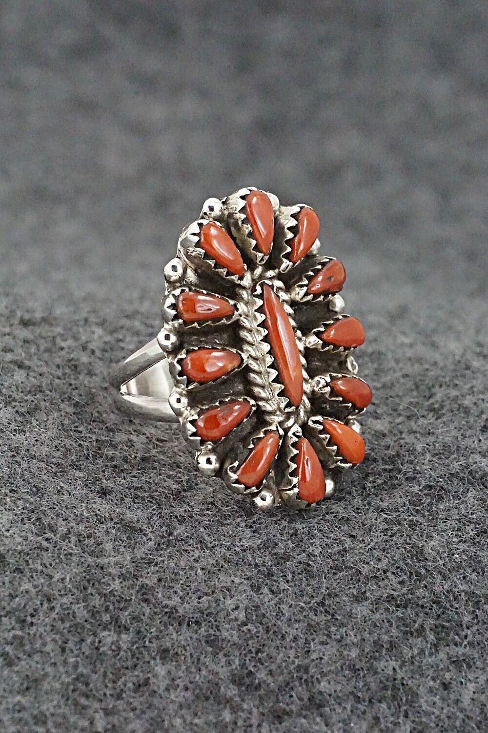 Coral & Sterling Silver Ring - George Gasper - Size 6.5