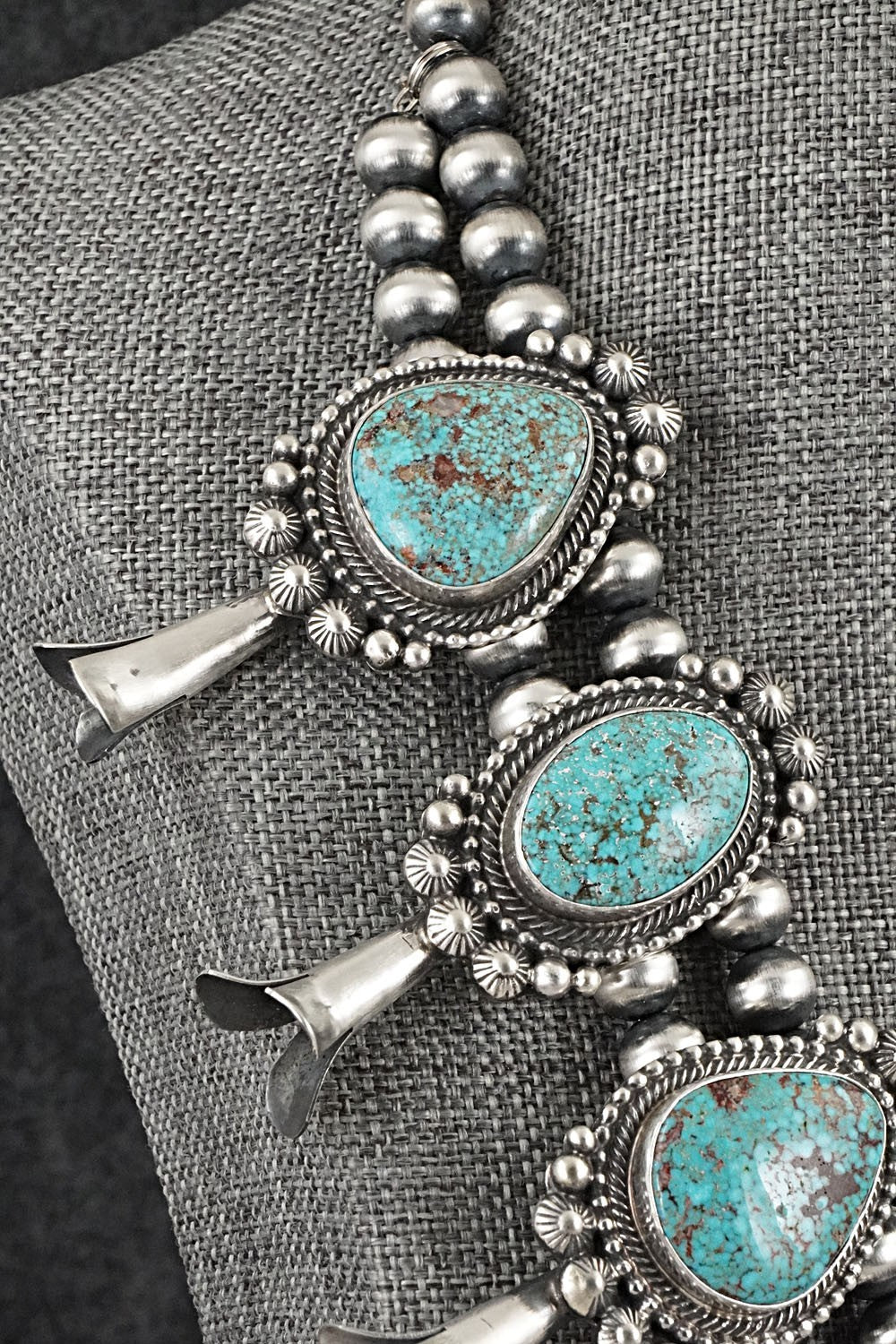 Turquoise & Sterling Silver Squash Blossom Necklace - Tom Lewis