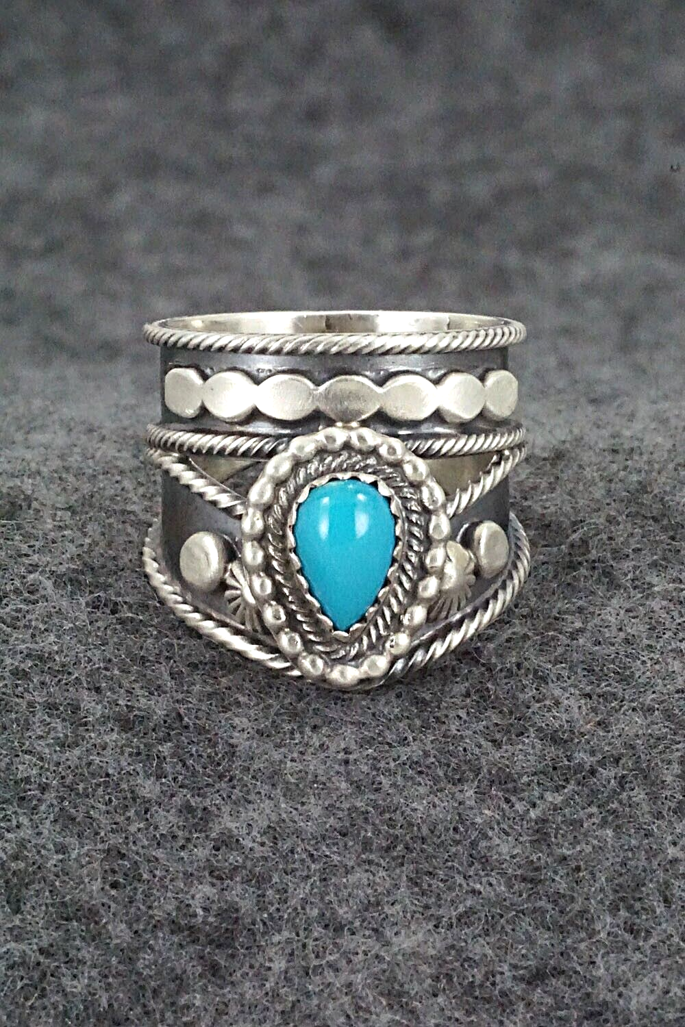 Turquoise & Sterling Silver Ring - Tom Lewis - Size 9.5