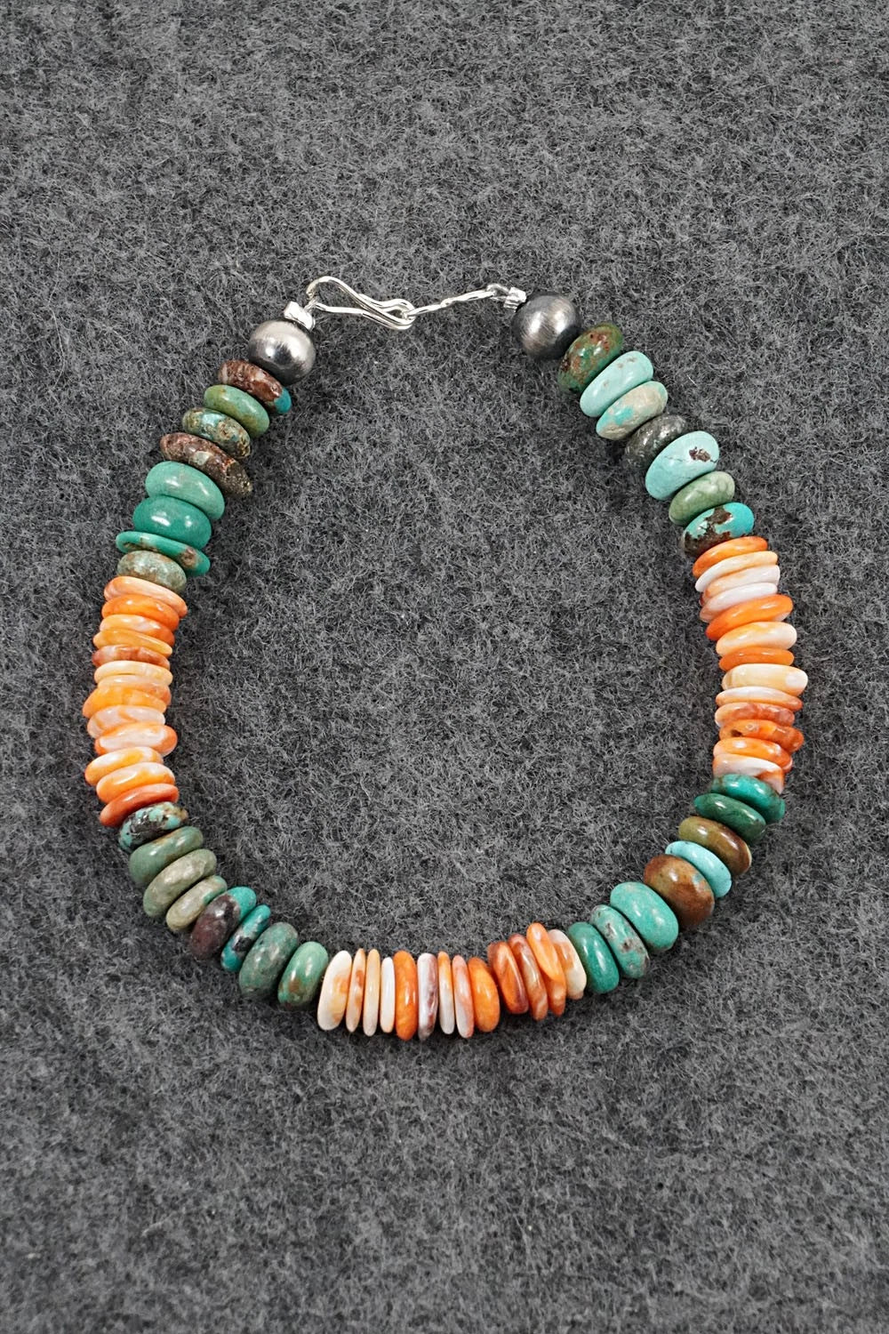 Turquoise, Spiny Oyster & Sterling Silver Bracelet - Doreen Jake