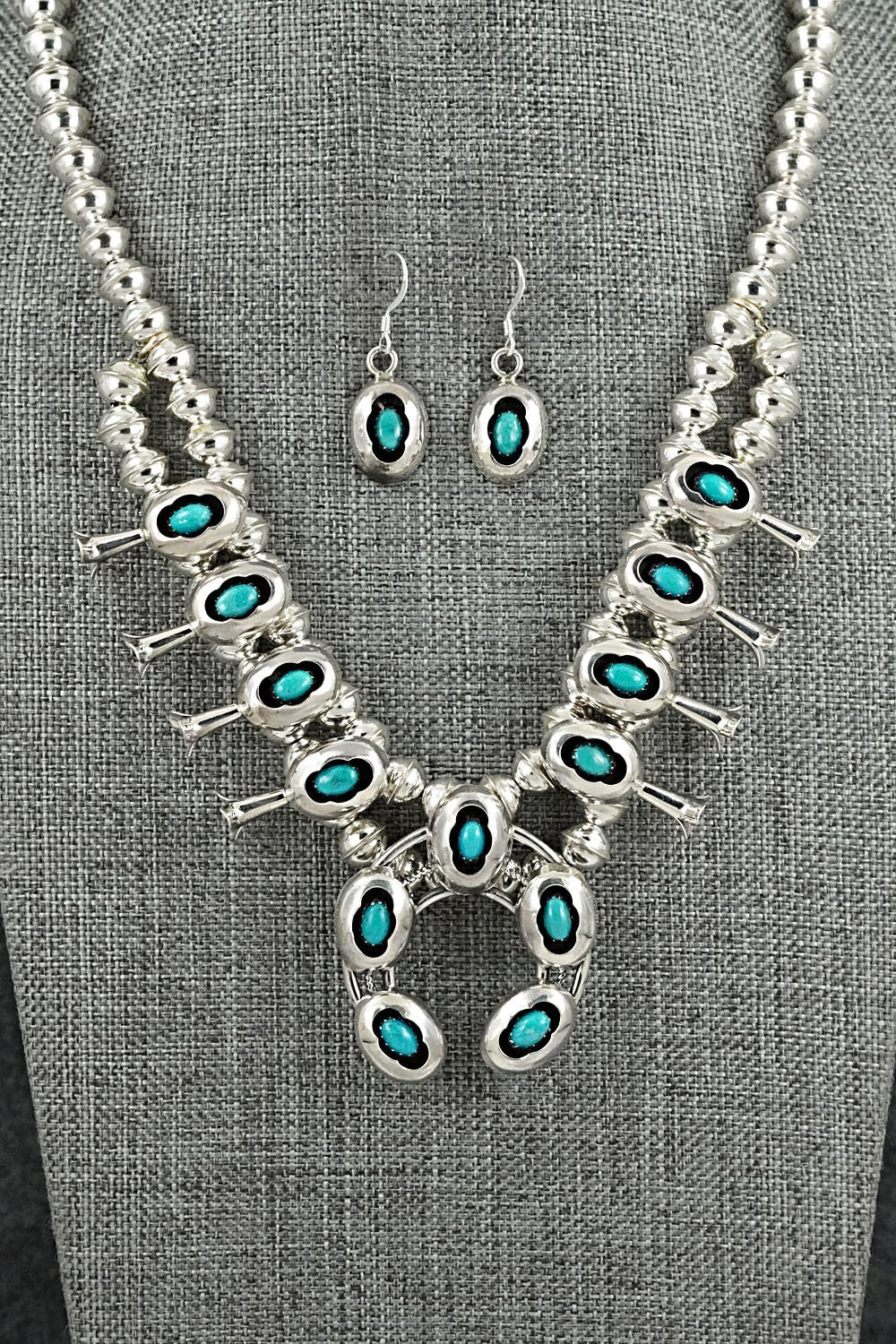 Turquoise & Sterling Silver Squash Blossom Set - Phil Garcia