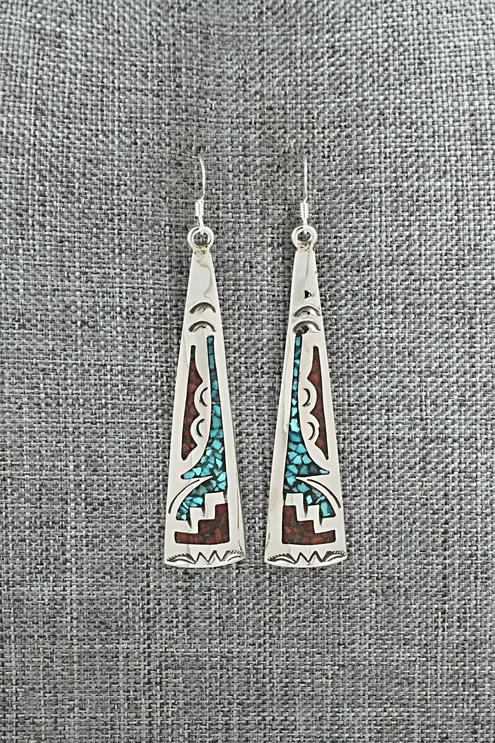 Turquoise, Coral Chip & Sterling Silver Earrings - Joleen Yazzie