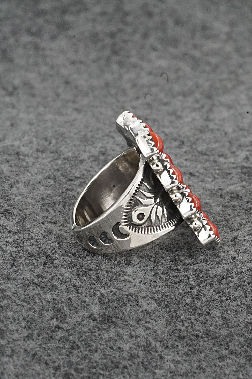 Coral & Sterling Silver Ring - Verley Betone - Size 6