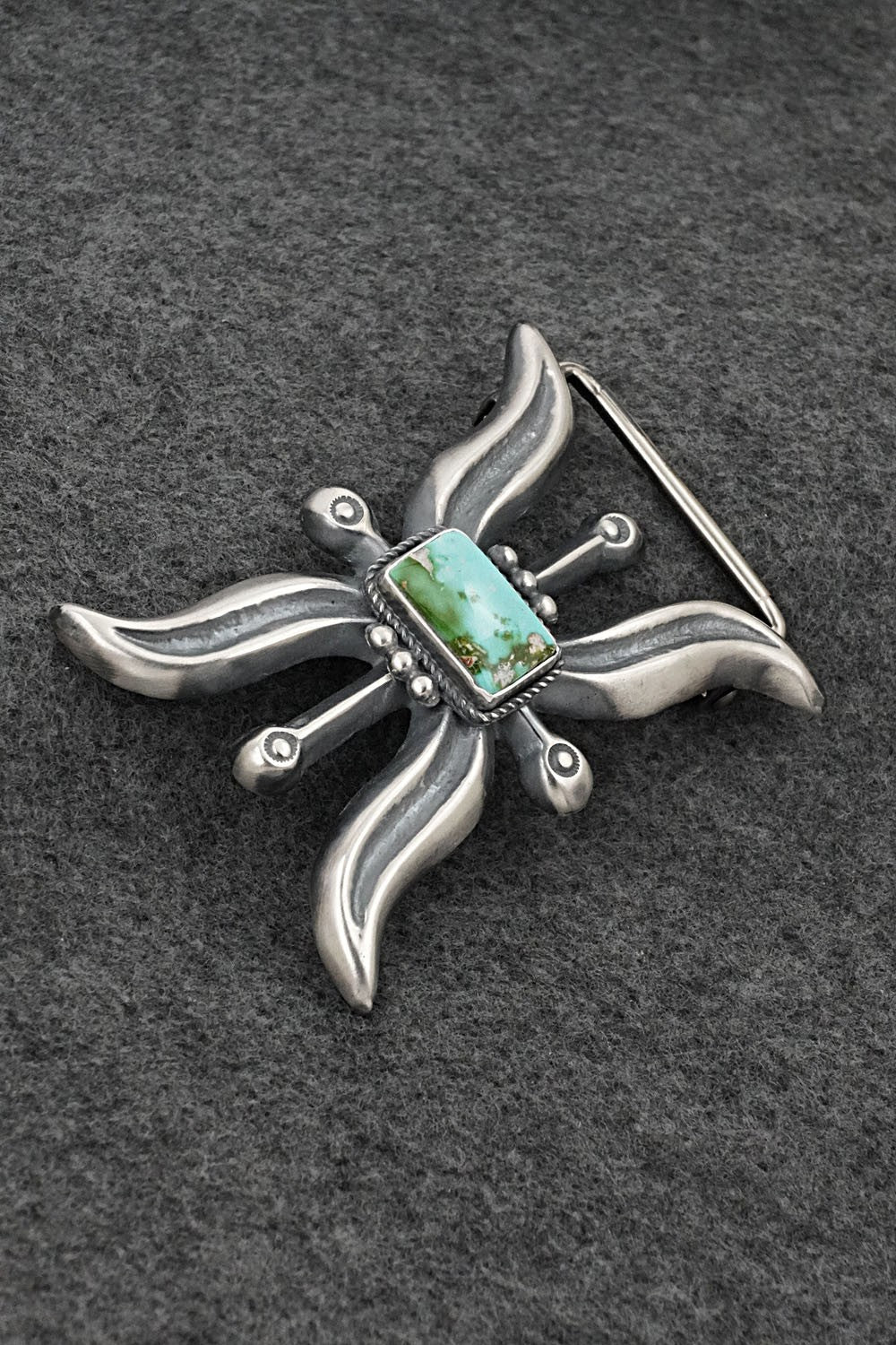Turquoise & Sterling Silver Belt Buckle - Harrison Bitsue