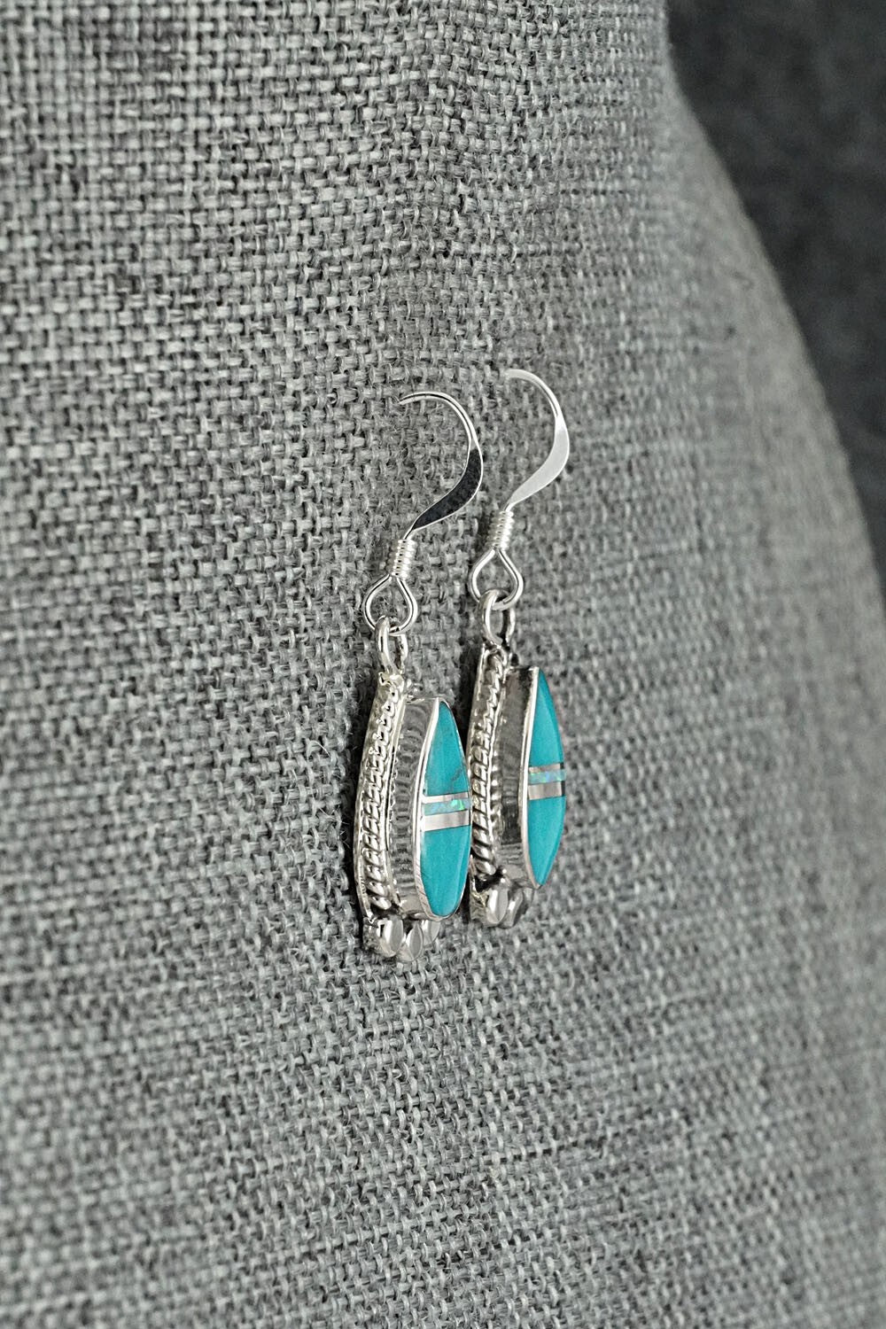 Turquoise, Opalite & Sterling Silver Inlay Earrings - James Manygoats