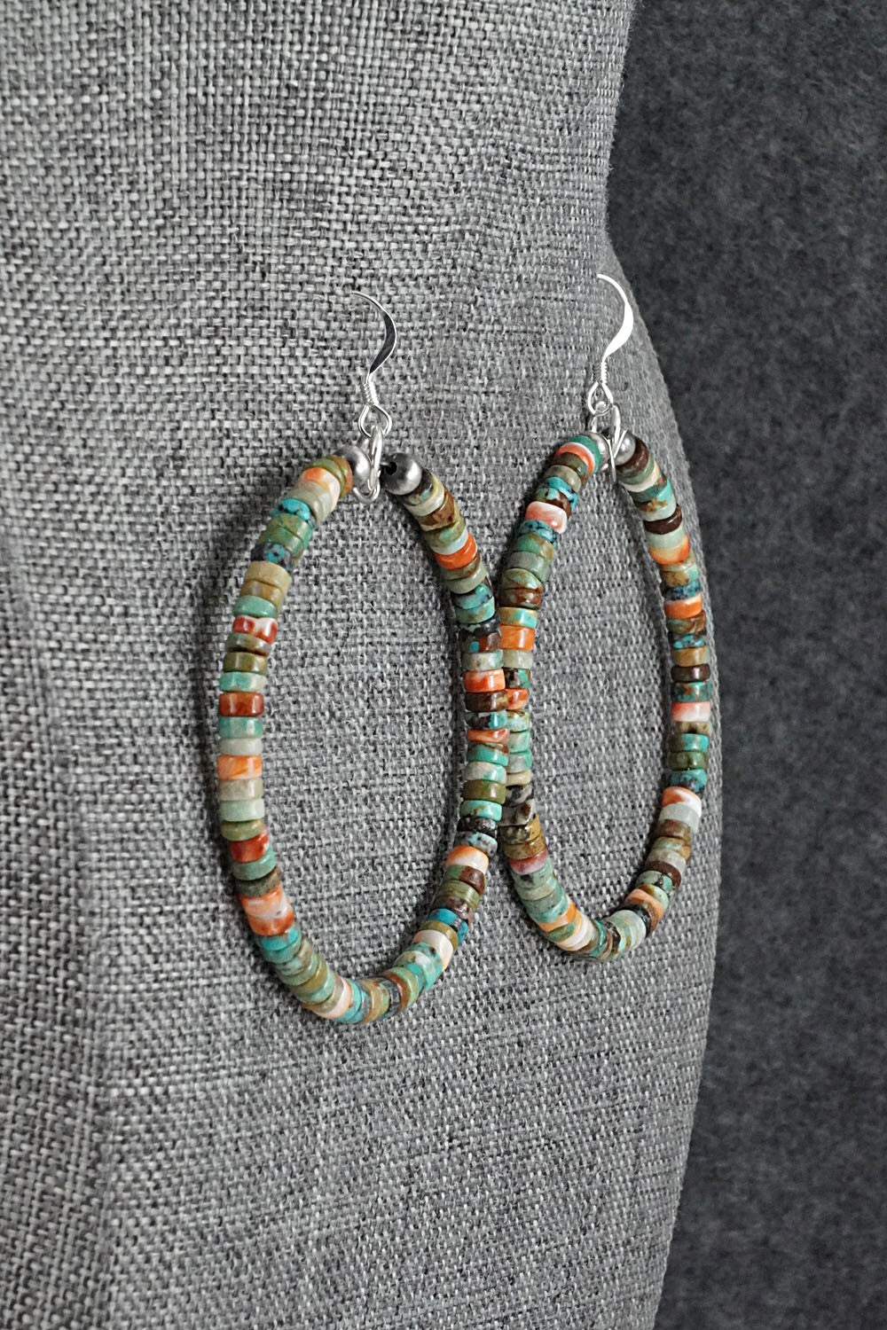 Turquoise, Spiny Oyster & Sterling Silver Earrings - Doreen Jake