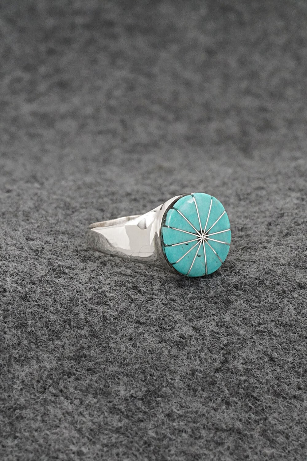 Turquoise & Sterling Silver Inlay Ring - Johnson Laweka - Size 8.5
