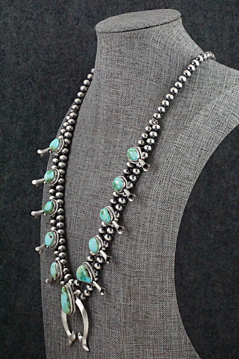 Turquoise & Sterling Silver Squash Blossom Necklace - Tom Lewis