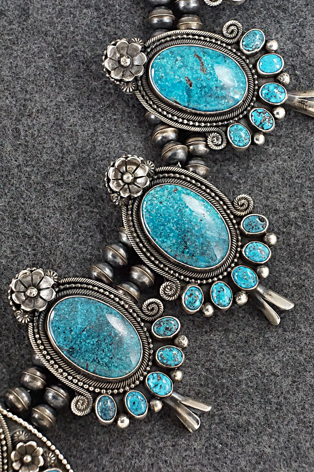 Turquoise & Sterling Silver Squash Blossom Necklace & Earrings - Myron Etsitty
