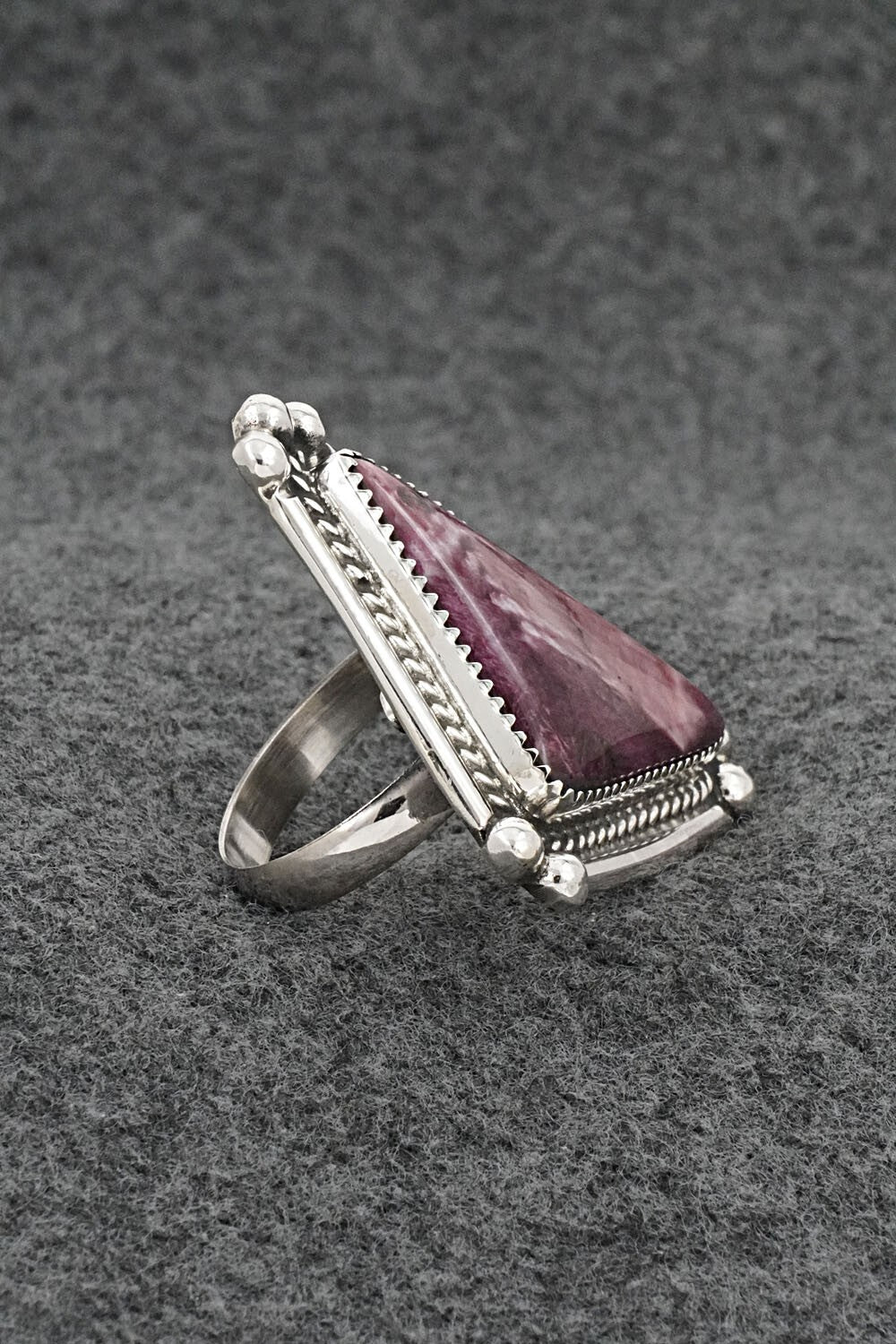 Spiny Oyster & Sterling Silver Ring - Leslie Nez - Size 7 Adj.