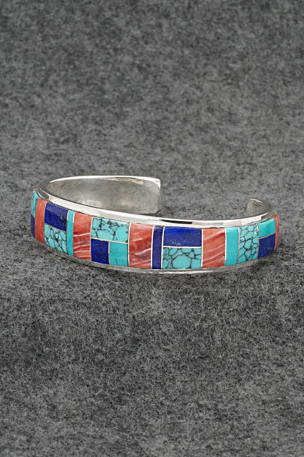Multi-Stone Inlay & Sterling Silver Bracelet - Edison Yazzie