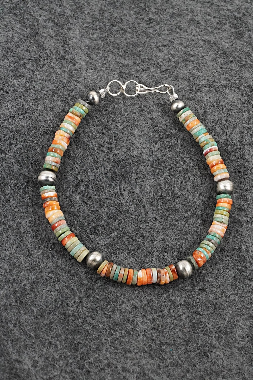 Turquoise, Spiny Oyster & Sterling Silver Bracelet - Doreen Jake