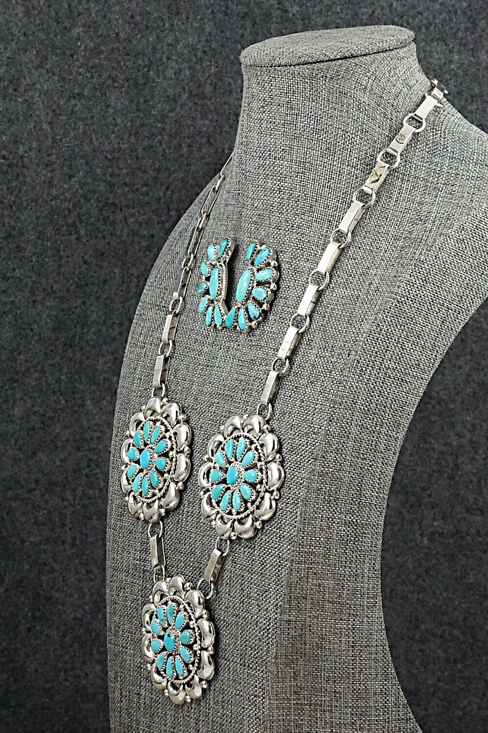 Turquoise & Sterling Silver Necklace and Earrings Set - Eunise Wilson