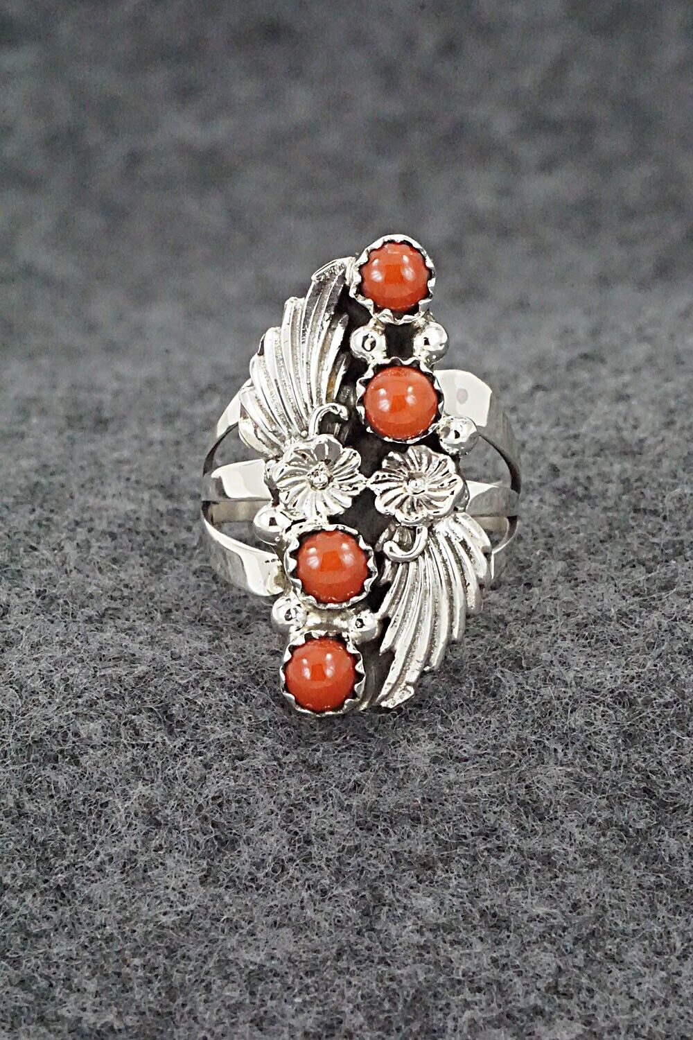 Coral & Sterling Silver Ring - Jerryson Henio - Size 6.5