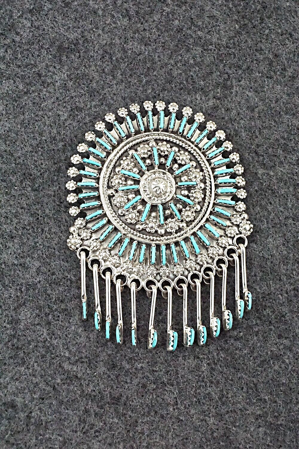 Turquoise & Sterling Silver Pendant/Pin - Kevin Leekity