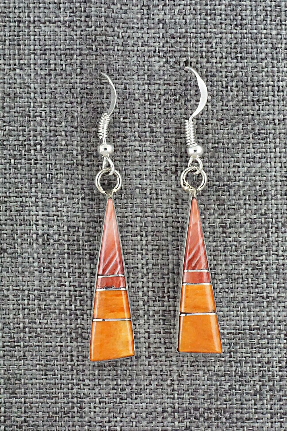 Spiny Oyster & Sterling Silver Inlay Earrings - Marilyn Yazzie