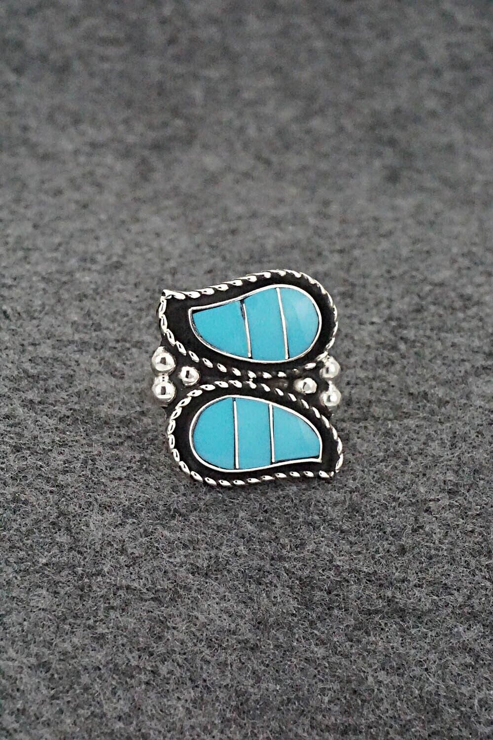 Turquoise & Sterling Silver Inlay Ring - Susie Lowsayatee - Size 7