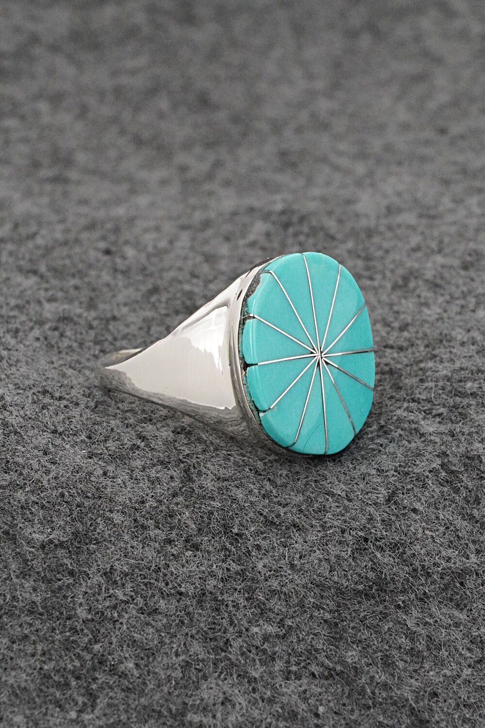 Turquoise & Sterling Silver Inlay Ring - Johnson Laweka - Size 9.5