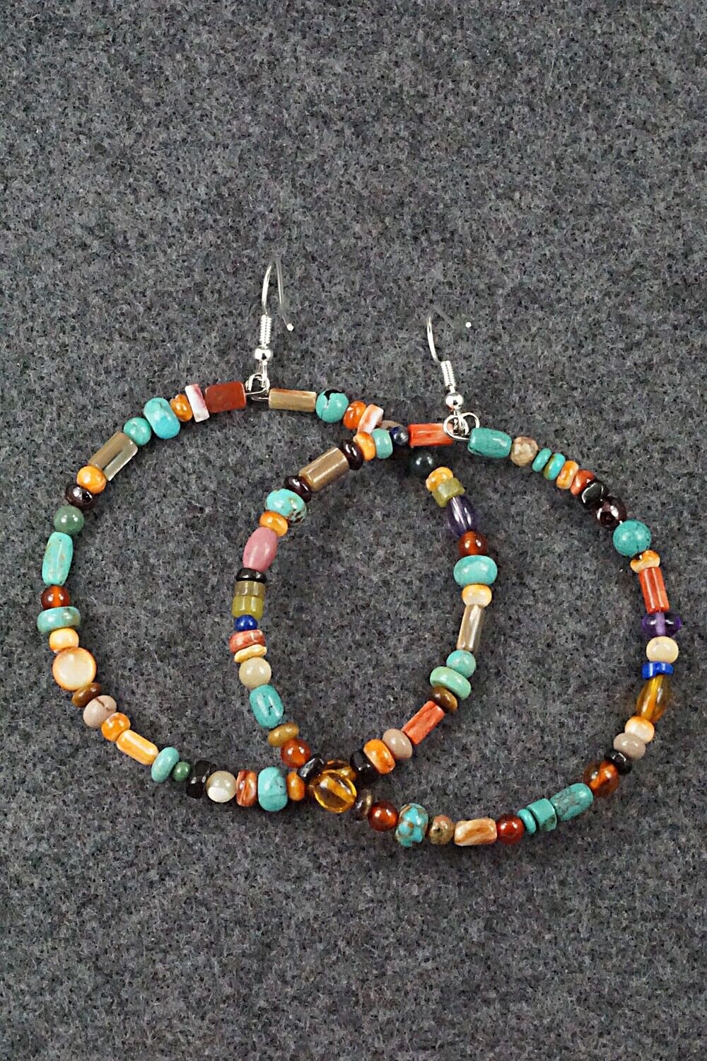 Multi Stone & Sterling Silver Hoop Earrings - Helen Tsosie