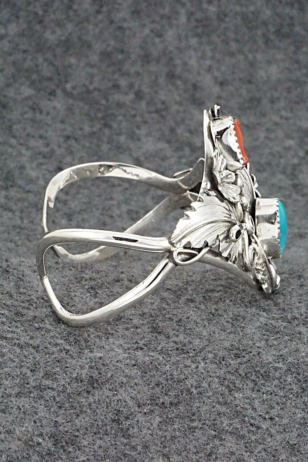 Turquoise, Coral & Sterling Silver Bracelet - Harry B. Yazzie