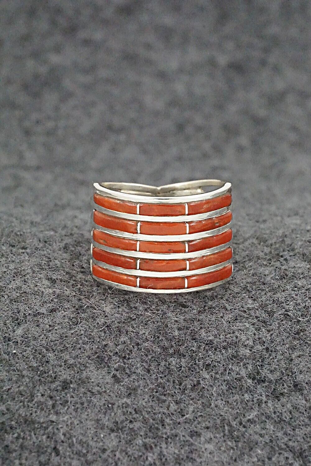 Coral & Sterling Silver Ring - Andrew Enrico - Size 9