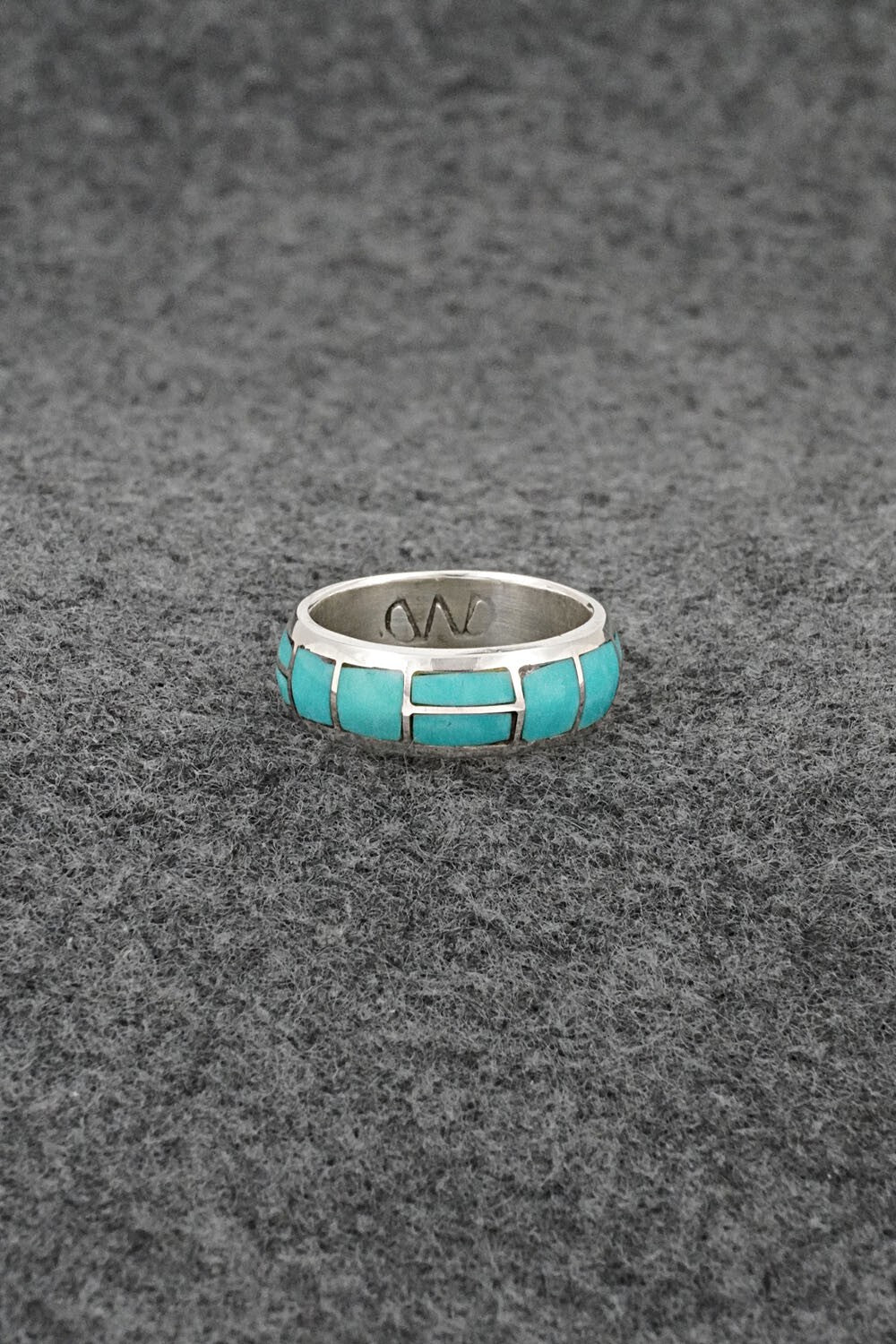 Turquoise & Sterling Silver Inlay Ring - Matilda Chattin - Size 6
