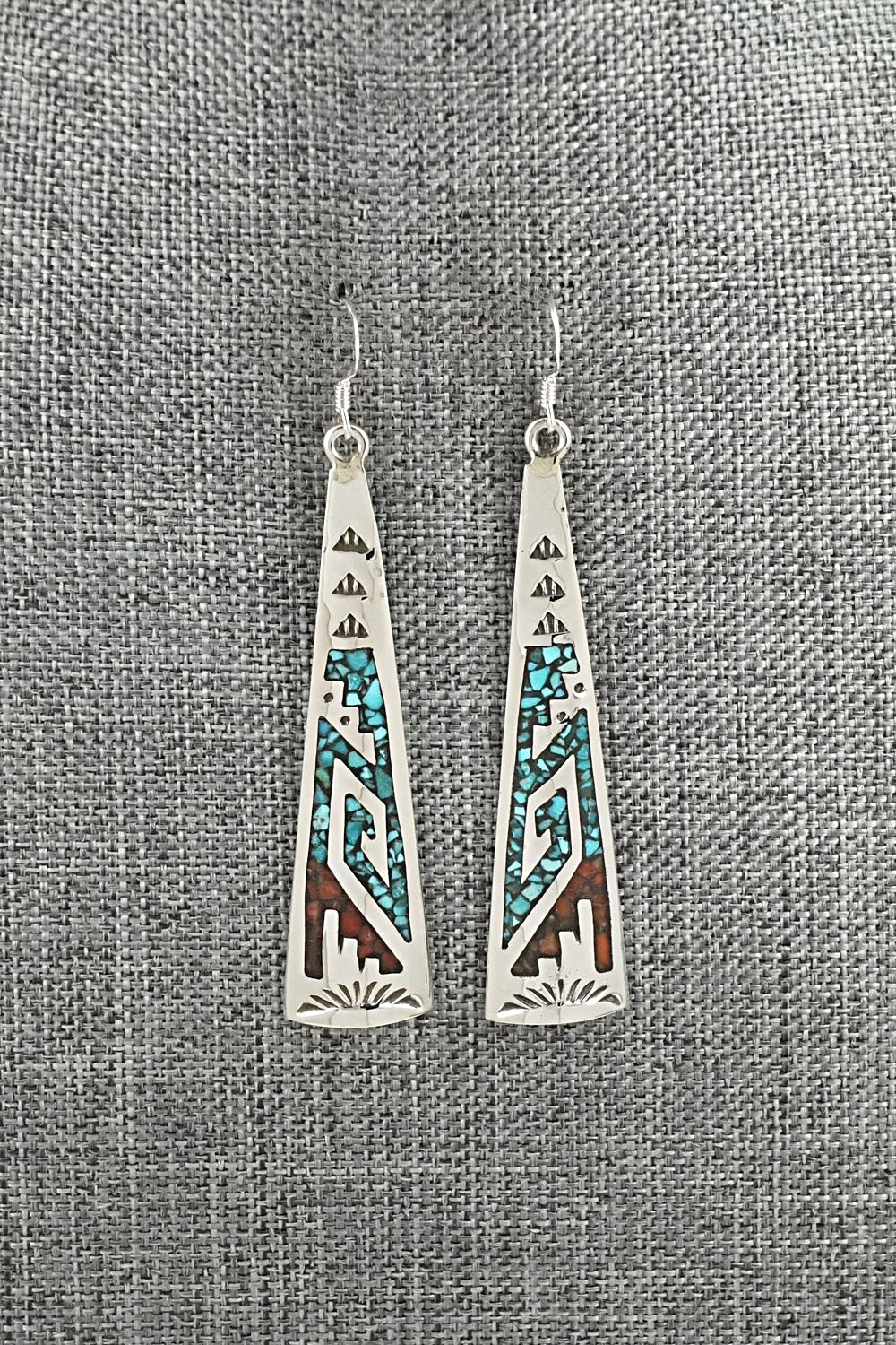 Turquoise, Coral Chip & Sterling Silver Earrings - Joleen Yazzie