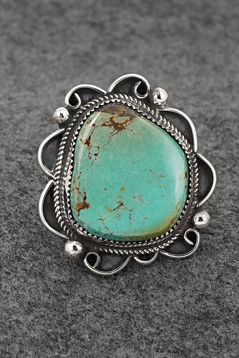 Turquoise & Sterling Silver Ring - Leslie Nez - Size 8.5