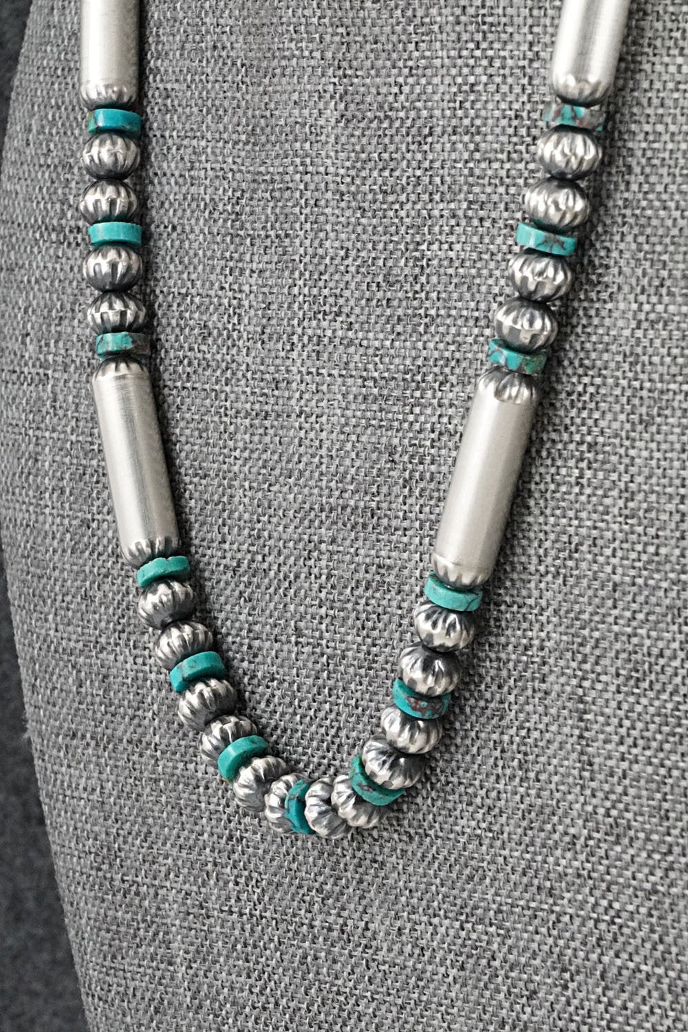 Turquoise & Sterling Silver Navajo Pearl Necklace 18" - Tonisha Haley