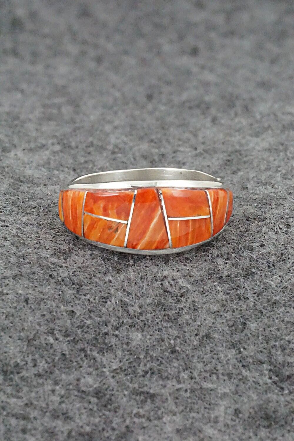Spiny Oyster & Sterling Silver Ring - Edison Yazzie - Size 11.25