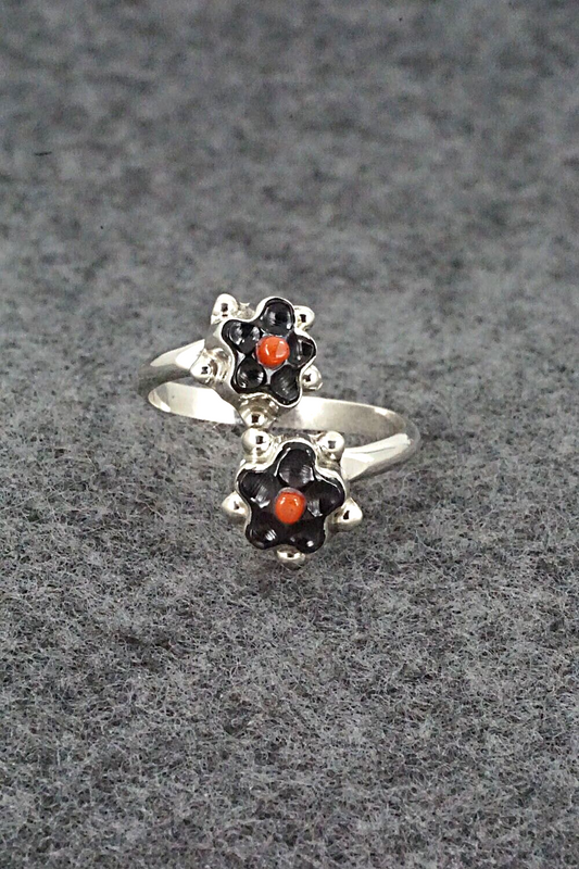 Coral, Onyx & Sterling Silver Ring - Tamara Pinto - Size 5
