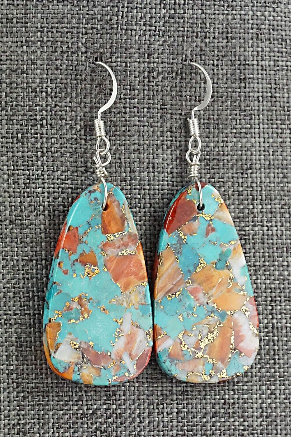 Spiny Oyster, Turquoise & Sterling Silver Earrings - Lupe Lovato