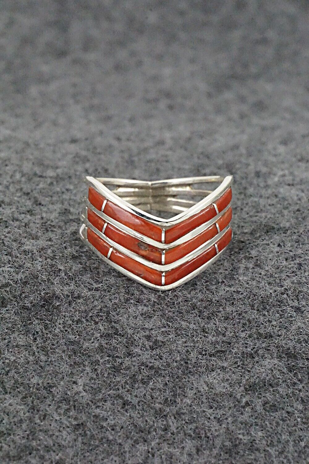 Coral & Sterling Silver Ring - Andrew Enrico - Size 9.5