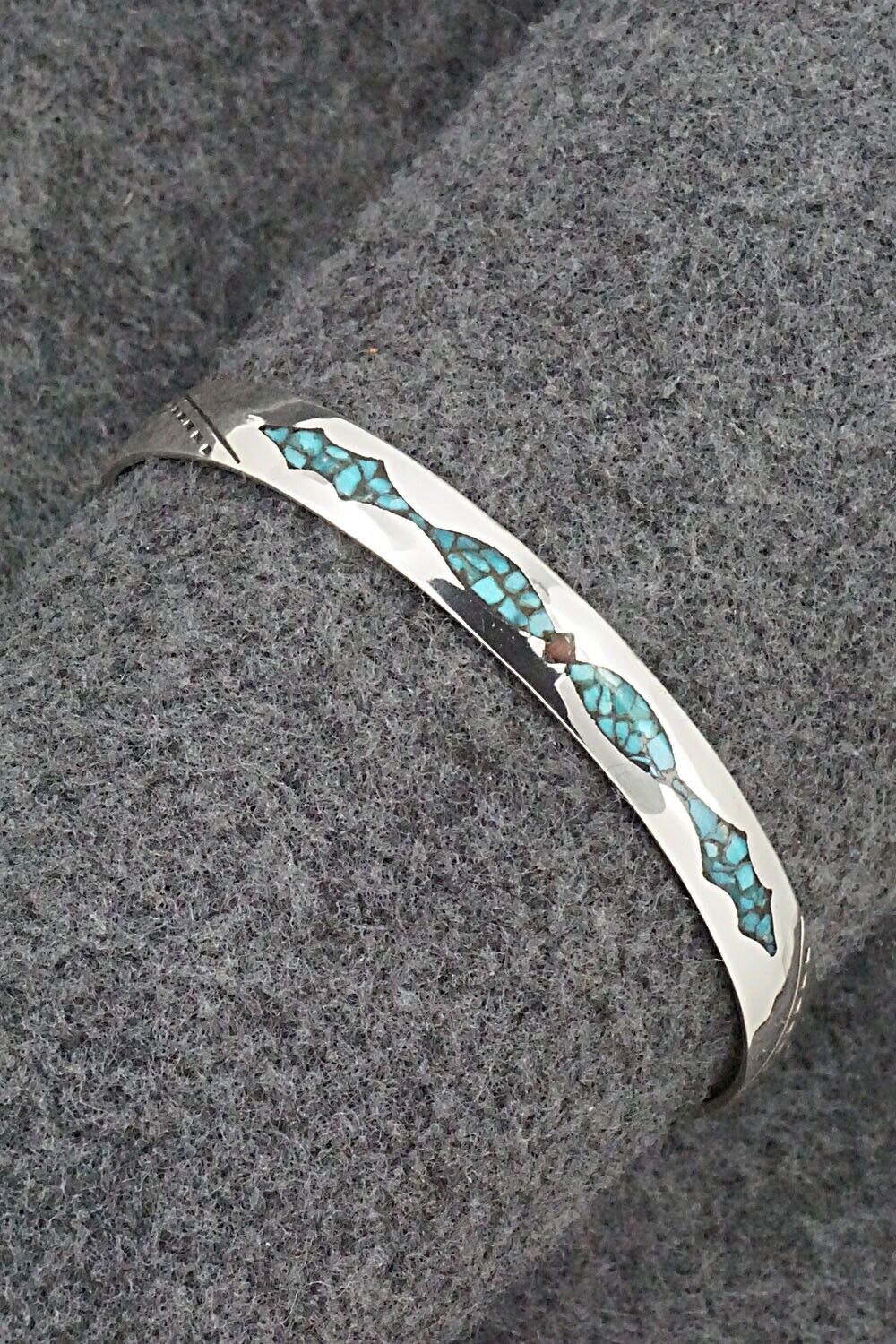 Turquoise, Coral & Sterling Silver Inlay Bracelet - Jolene Yazzie