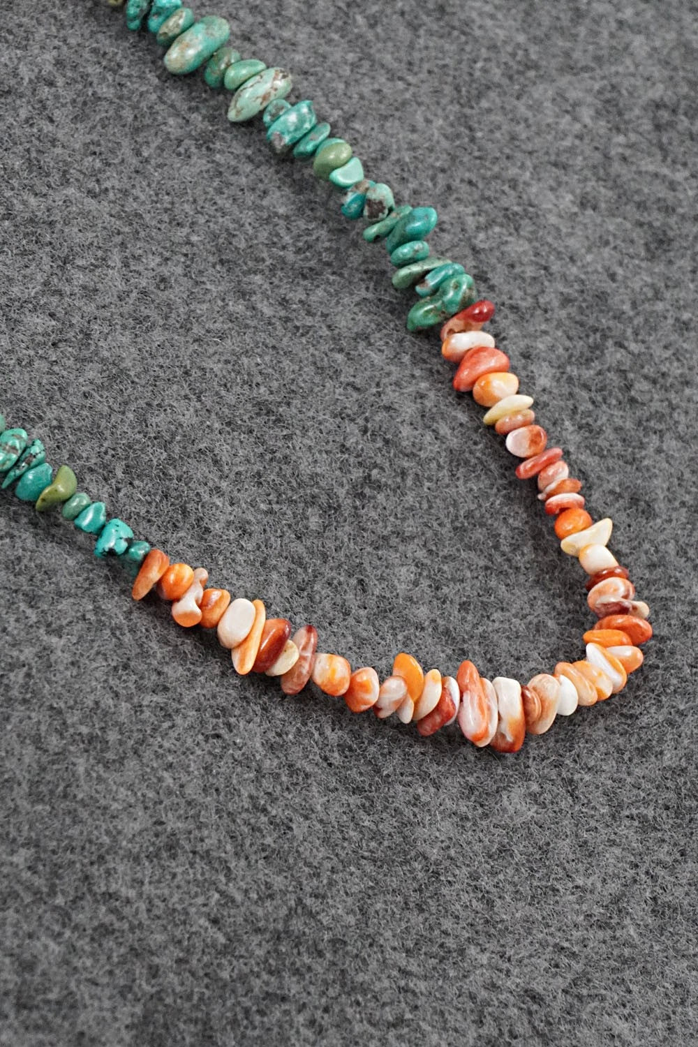 Turquoise, Spiny Oyster & Sterling Silver Necklace 17" - Doreen Jake