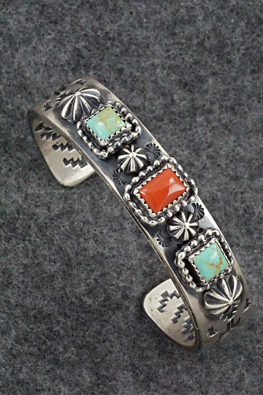 Turquoise, Coral & Sterling Silver Bracelet - Andrew Gordon