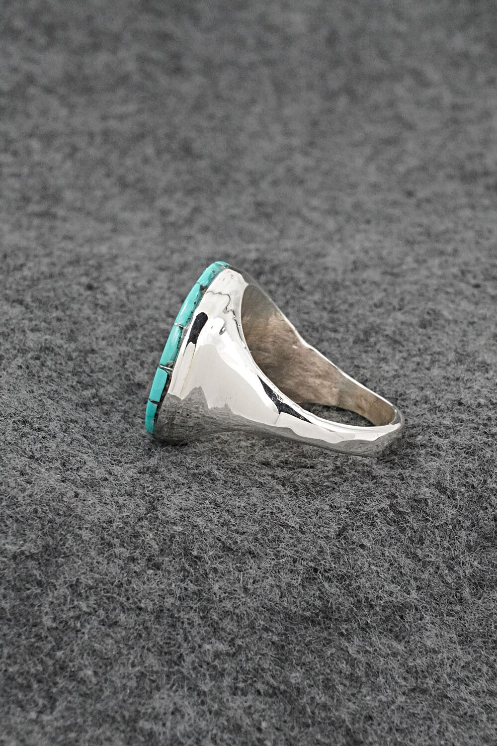 Turquoise & Sterling Silver Inlay Ring - Johnson Laweka - Size 9.5