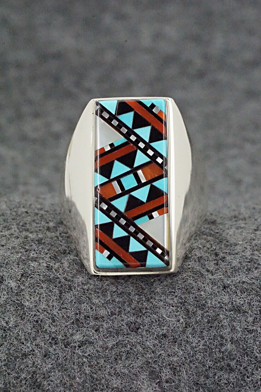 Multi Stone & Sterling Silver Ring - Herbert Kallestewa - Size 11.75