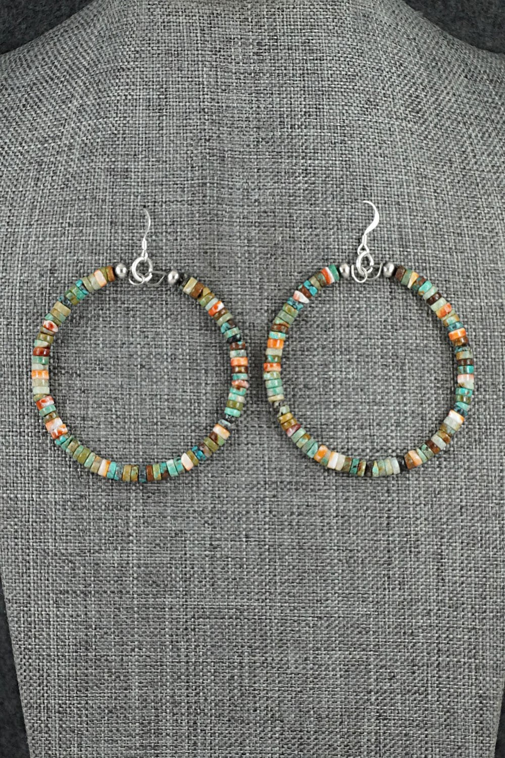 Turquoise, Spiny Oyster & Sterling Silver Earrings - Doreen Jake