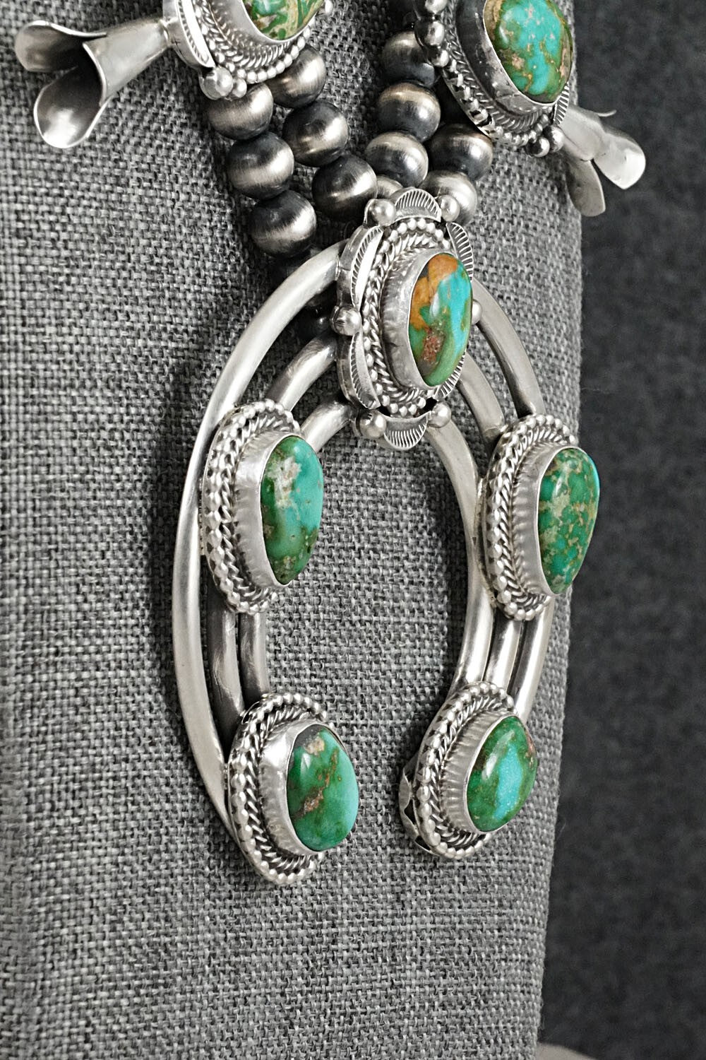 Turquoise & Sterling Silver Squash Blossom Set - Tom Lewis