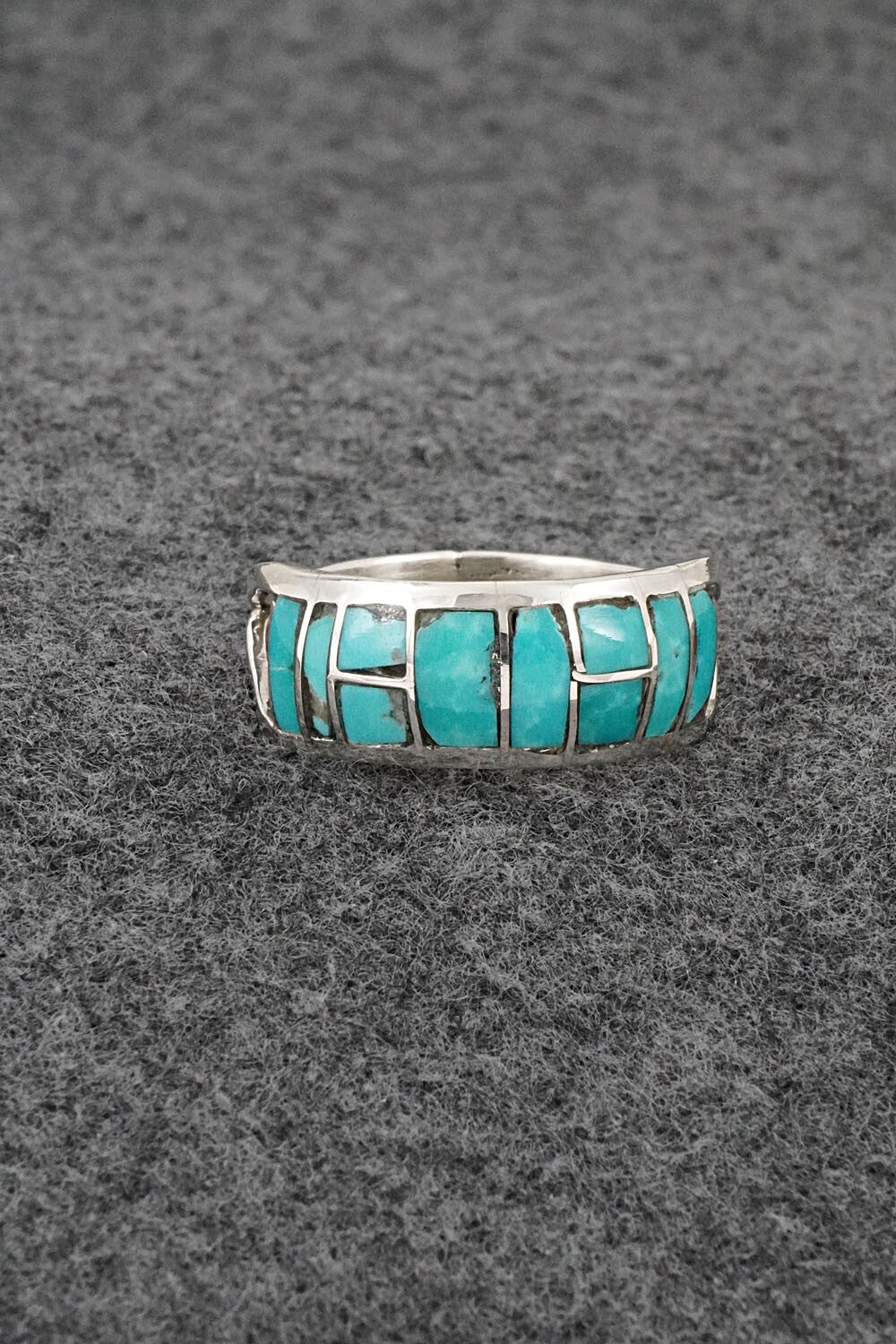 Turquoise & Sterling Silver Inlay Ring - Matilda Chattin - Size 12