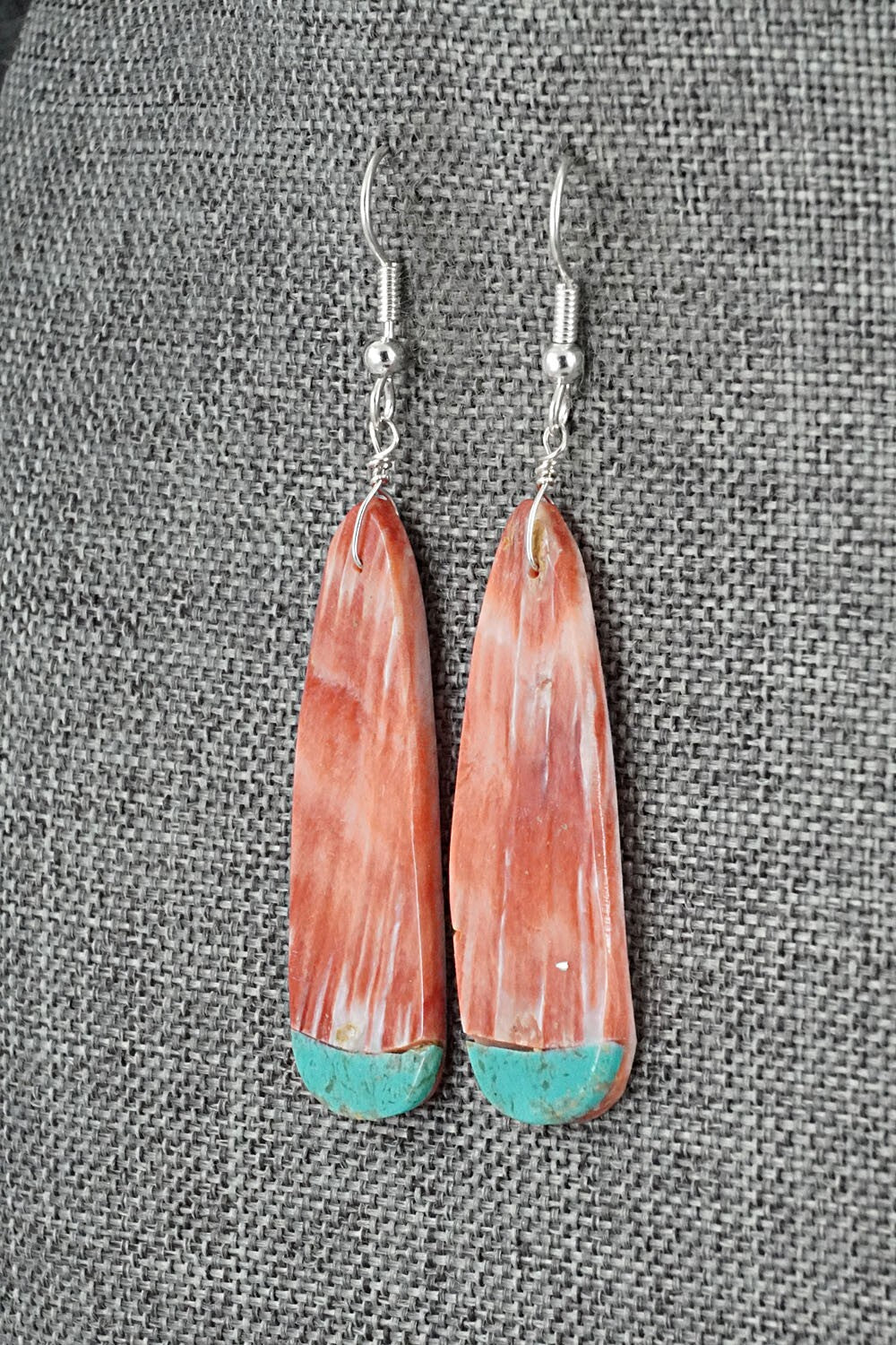 Spiny Oyster, Turquoise & Sterling Silver Earrings - Louise Pete