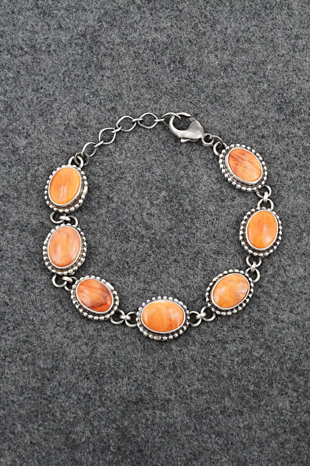Spiny Oyster & Sterling Silver Link Bracelet - Kathleen Livingston
