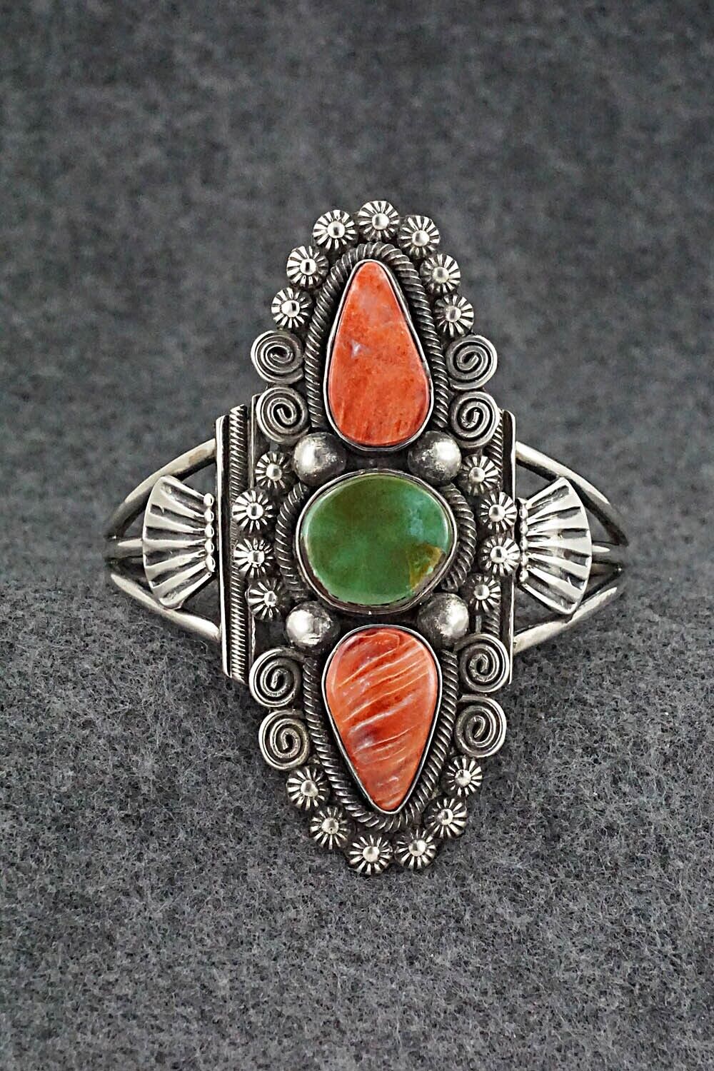 Spiny Oyster, Turquoise & Sterling Silver Bracelet - Jess Martinez