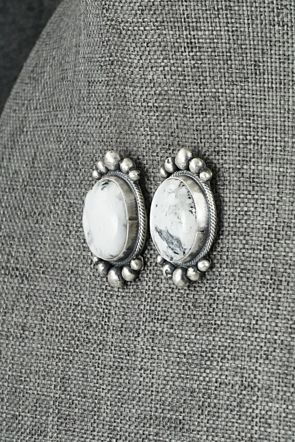 White Buffalo & Sterling Silver Squash Blossom Set - Darrin Livingston