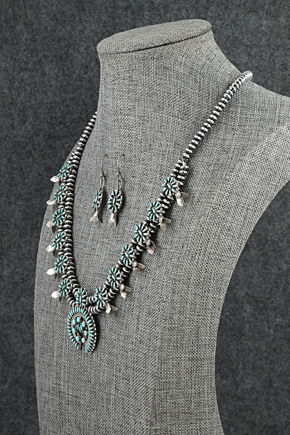 Turquoise & Sterling Silver Mini Squash Blossom Set - Lorena Peina