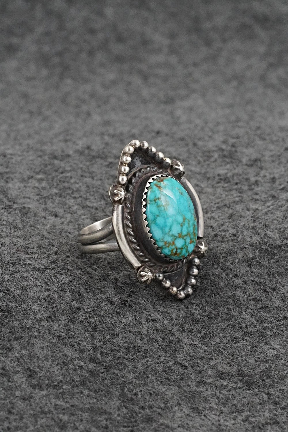 Turquoise & Sterling Silver Ring - Leslie Nez - Size 7.5