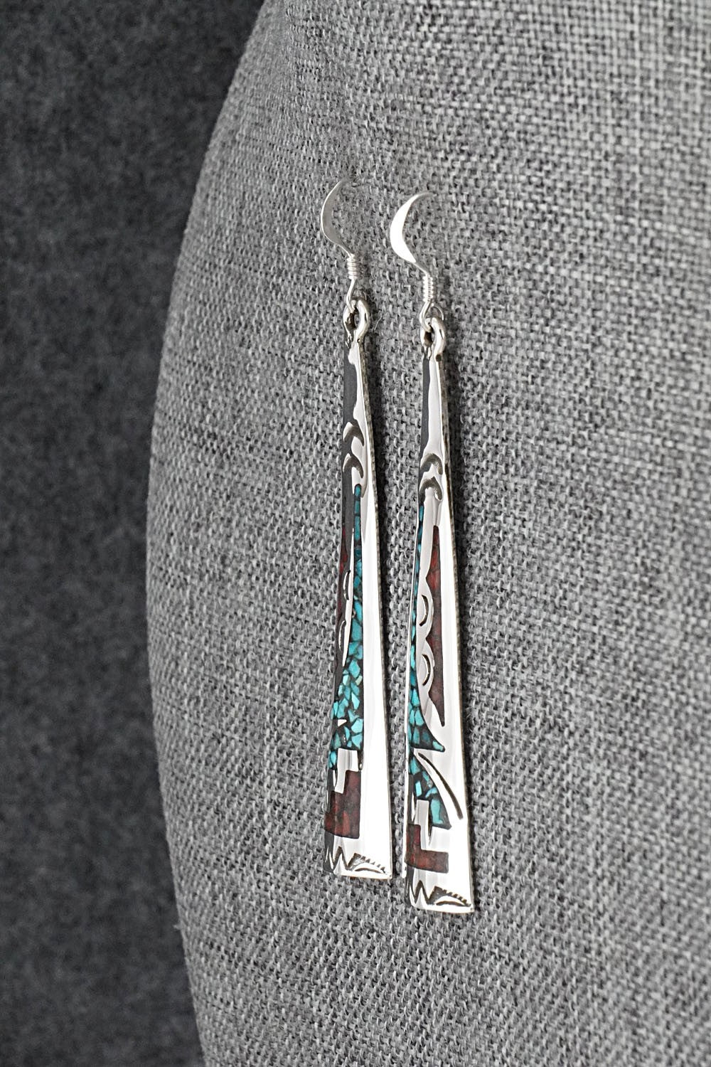 Turquoise, Coral Chip & Sterling Silver Earrings - Joleen Yazzie