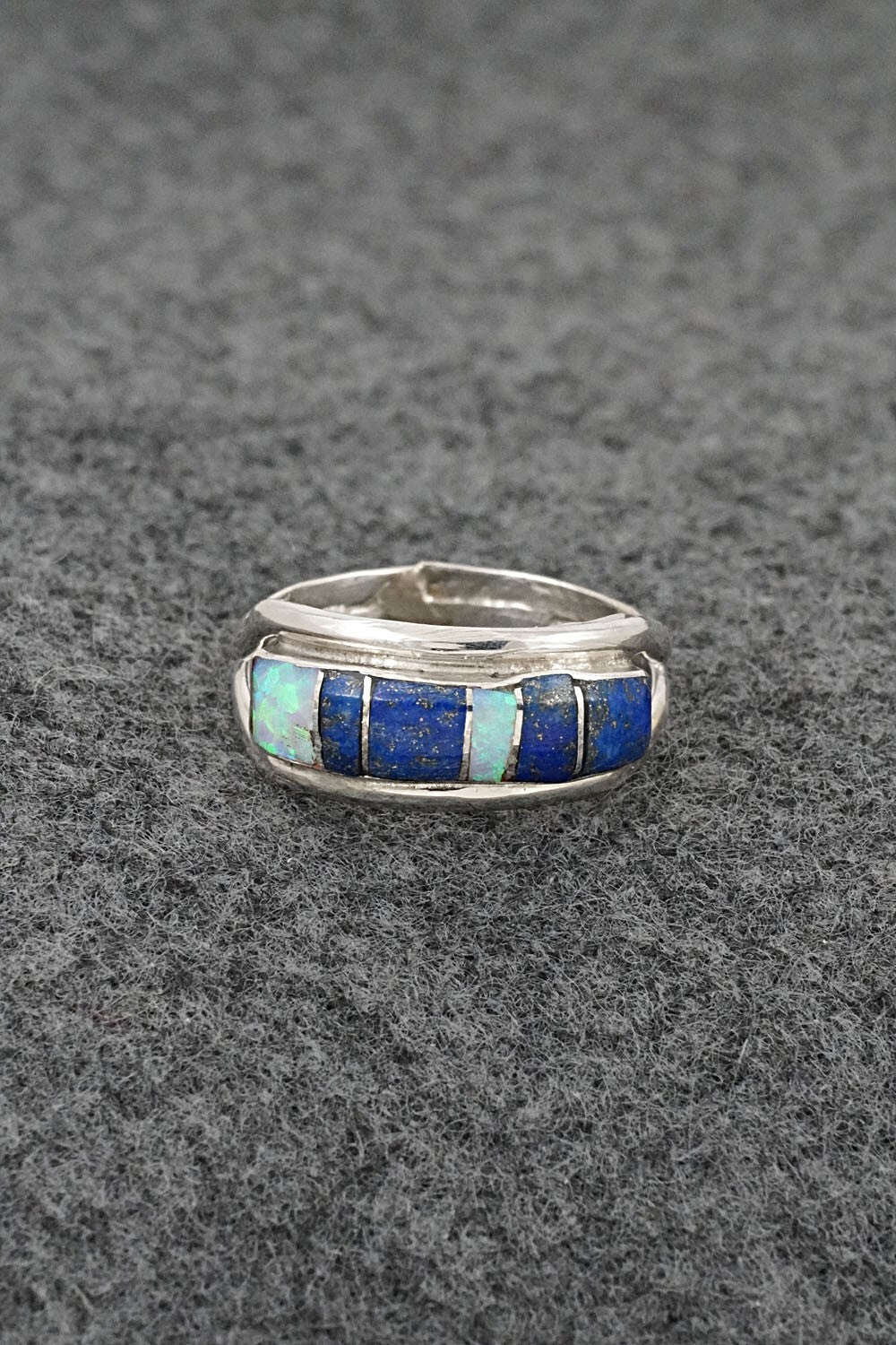 Opalite,Lapis & Sterling Silver Inlay Ring - Ola Eriacho - Size 8